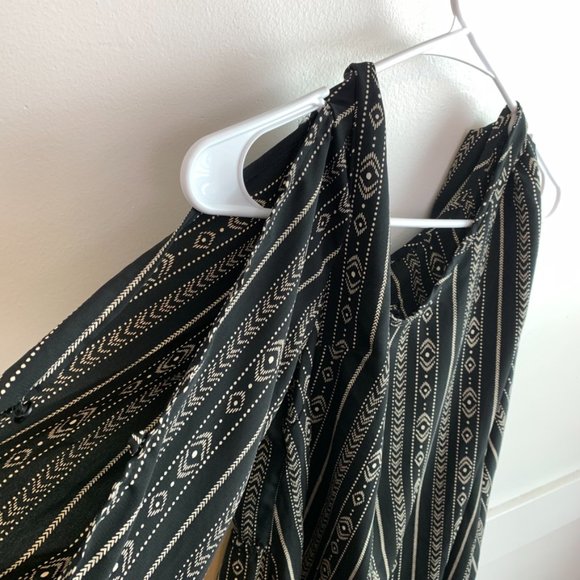 My Story Black & Cream Cold Shoulder Long Sleeve Blouse - Picture 9 of 9